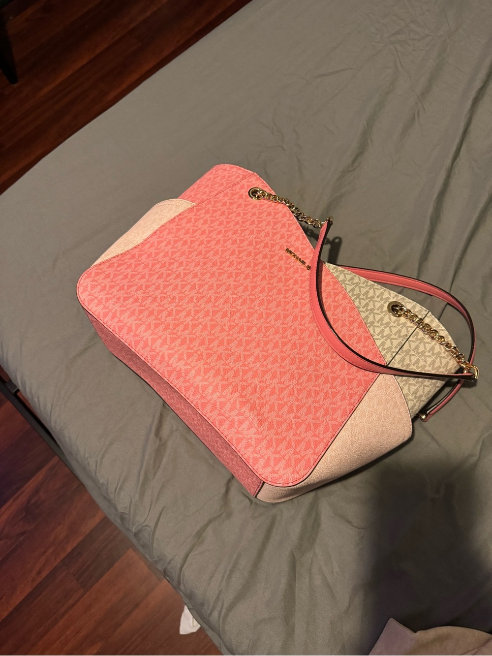 Michael Kors Pink and Cream Signature Chain Tote